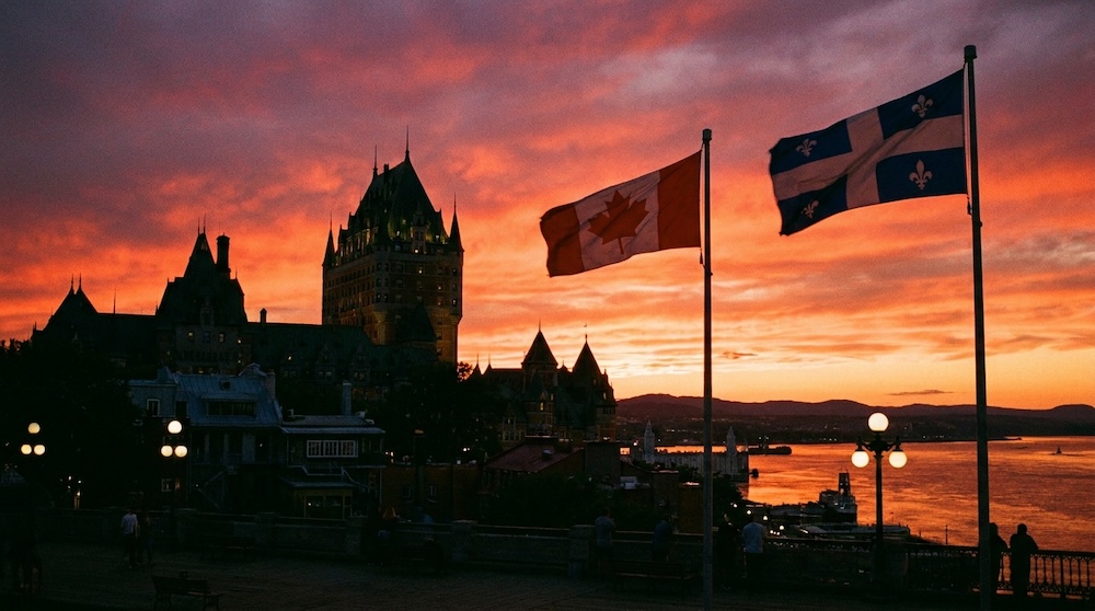 vue sur la ville de Québec au coucher du soleil
